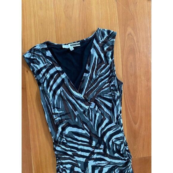 Tracy Reese Dress Grey Animal Print Mid Length Small Black V-Neck Brown Sheath - Picture 2 of 11